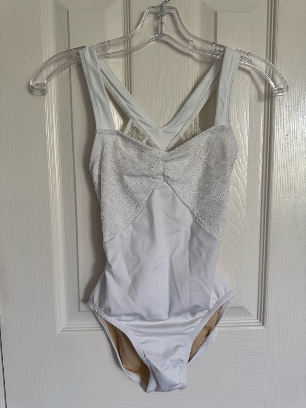Suffolk White Lace-Detail One-Piece Dance Leotard